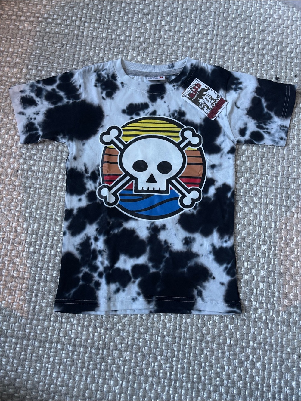 Kids Black & White Tie-Dye Skull Graphic Tee